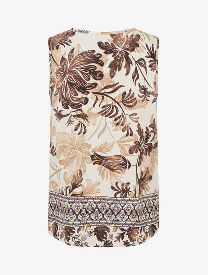 Top droit à col V et imprimé végétal - Marron - 2