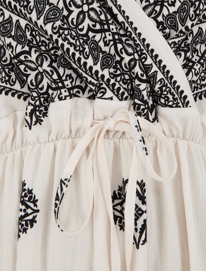 Robe longue bohème imprimé arabesque - Écru - 3