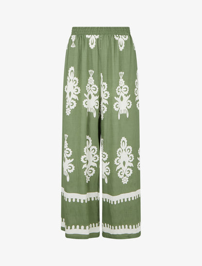 Pantalon ample à imprimé arabesque - Kaki - 1