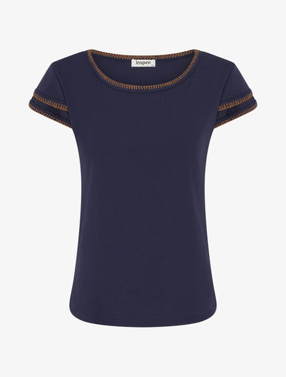 T-shirt uni à manches courtes stylisées - Bleu - 1