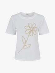 T-shirt uni à broderie fleur - Blanc - 1