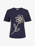 T-shirt uni à broderie fleur - Marine - 1