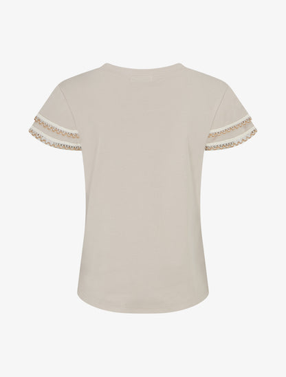 T-shirt manches courtes à détail broderies - Beige - 2