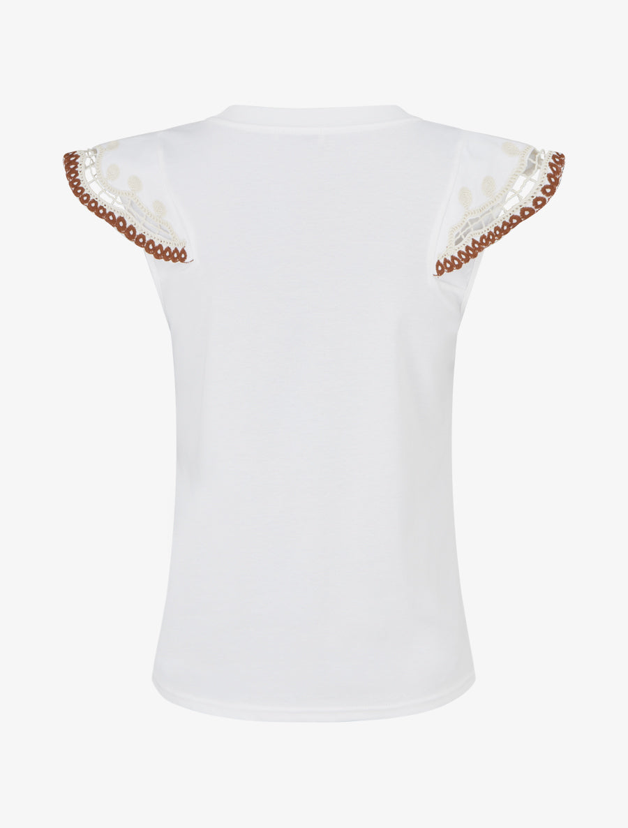 T-shirt uni manches courtes brodées - Blanc - 2