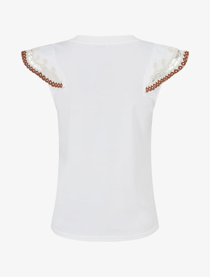 T-shirt uni manches courtes brodées - Blanc - 2