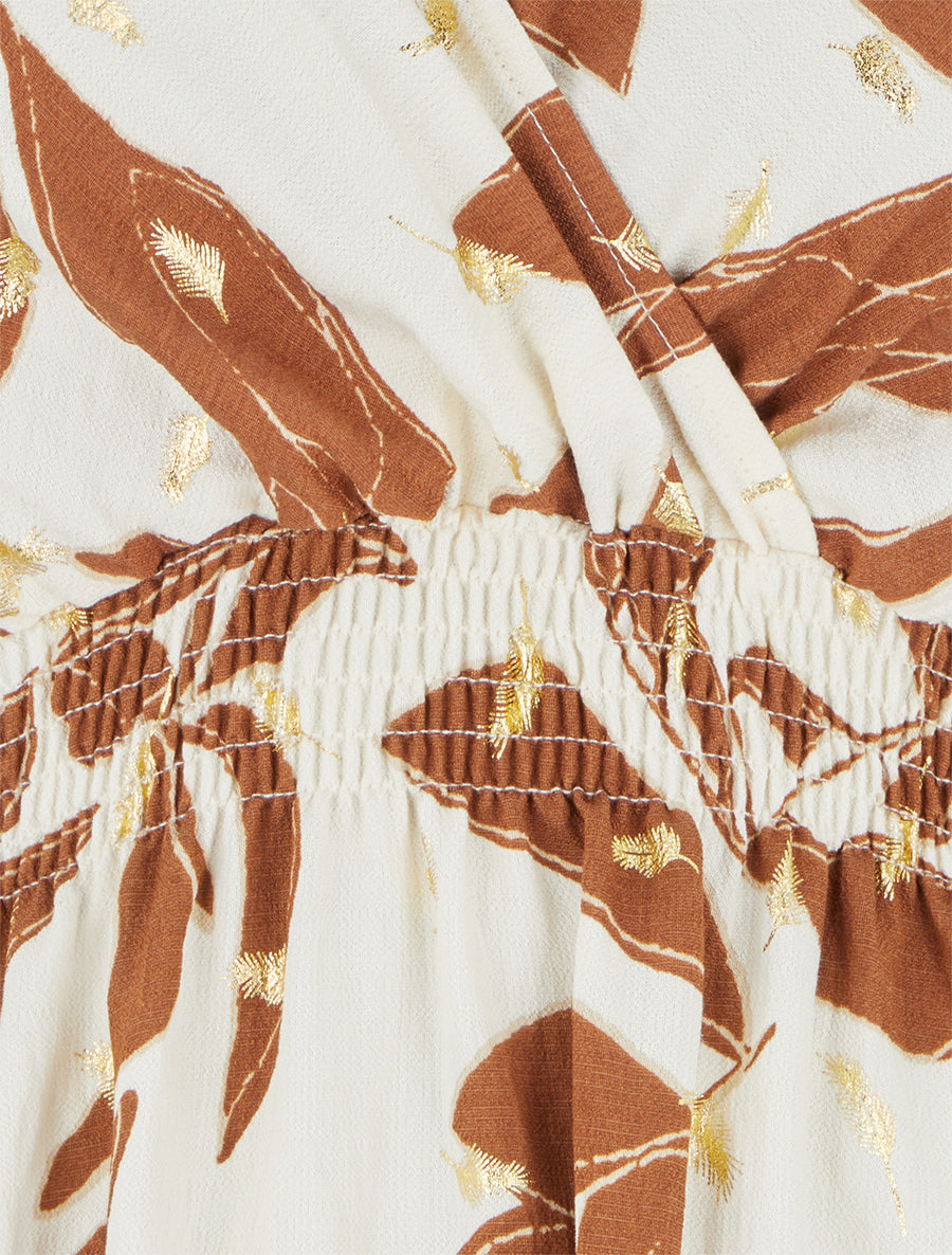 Robe imprimé feuilles à taille élastiquée - Marron - 3