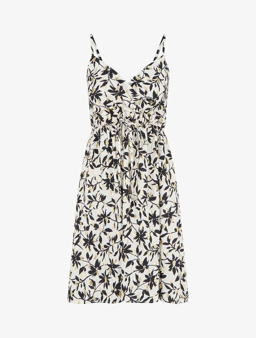 Robe imprimé feuillage à détail irisé - Blanc - 1