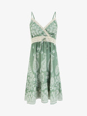 Robe imprimé foulard et fines bretelles - Kaki - 1