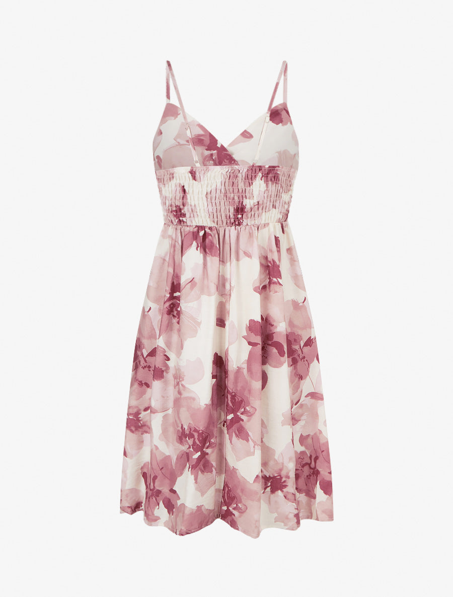 Robe mi-longue imprimé floral - Vieux rose - 2