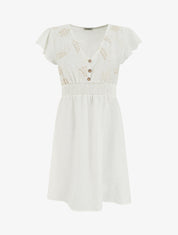 Robe mi-longue élastiquée à buste brodé - Blanc - 1