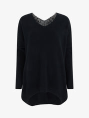 Pull long à détail dentelle au dos - Noir - 1