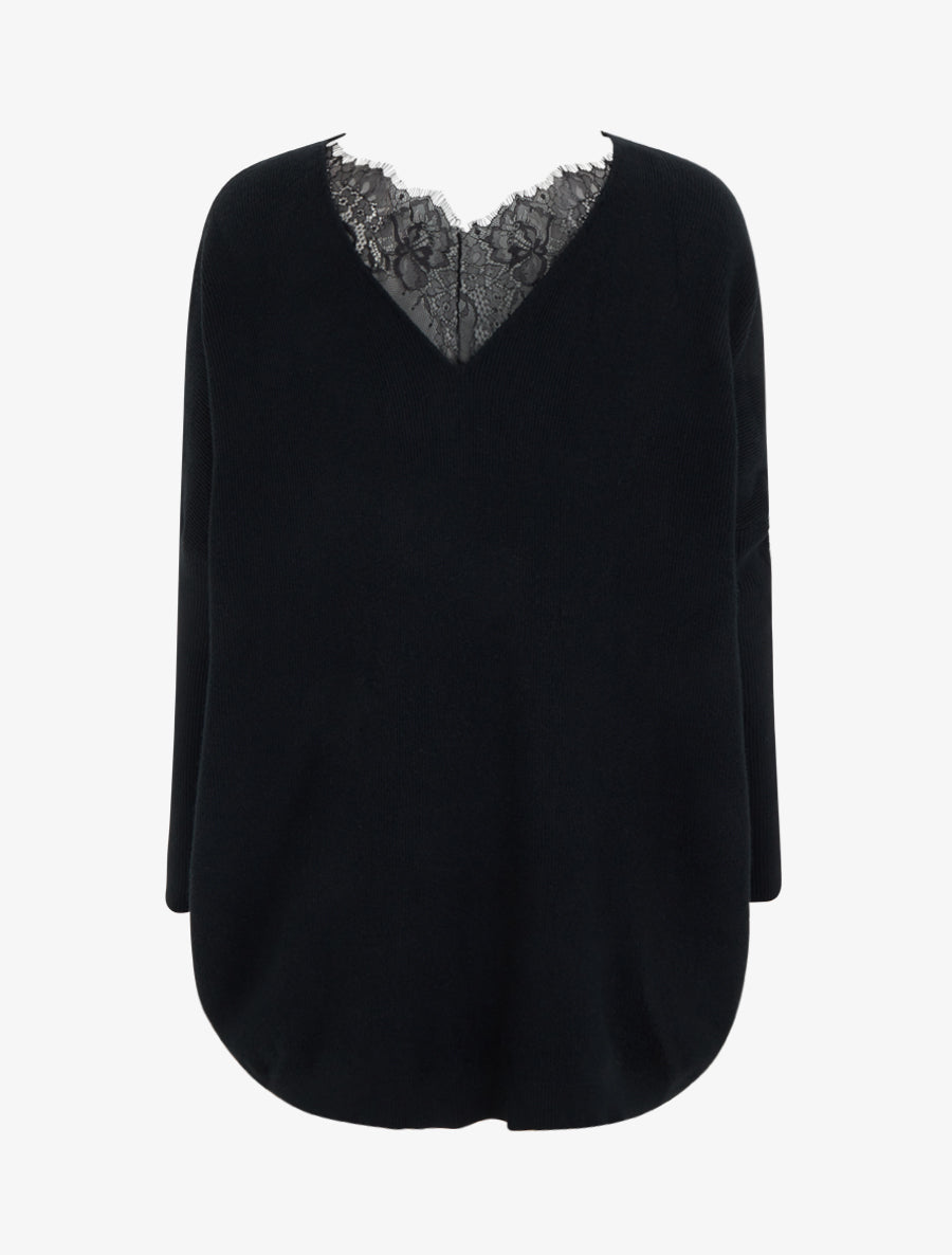 Pull long à détail dentelle au dos - Noir - 2