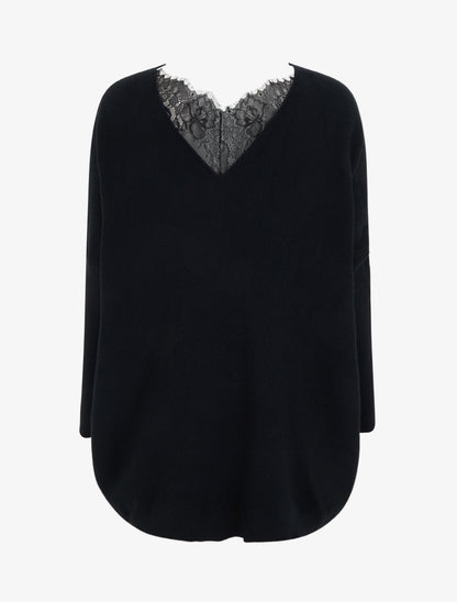 Pull long à détail dentelle au dos - Noir - 2