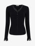 Pull ajusté à col V dentelle et boutons - Noir - 1