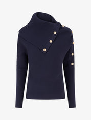 Pull uni à col roulé stylisé - Marine - 1