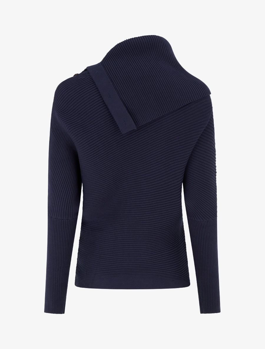 Pull uni à col roulé stylisé - Marine - 2