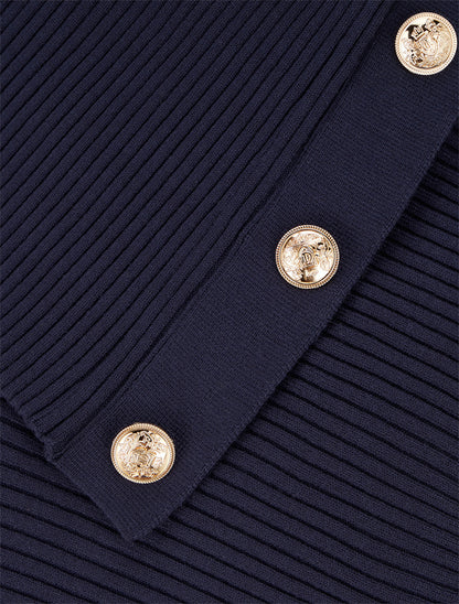 Pull uni à col roulé stylisé - Marine - 3