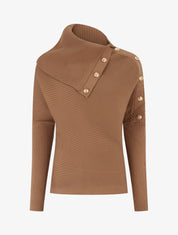 Pull uni à col roulé stylisé - Camel - 1