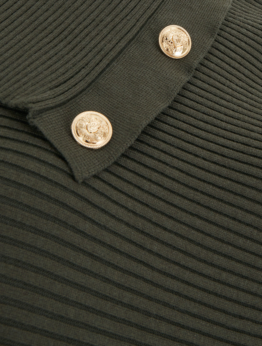 Pull uni à col roulé stylisé - Kaki - 3
