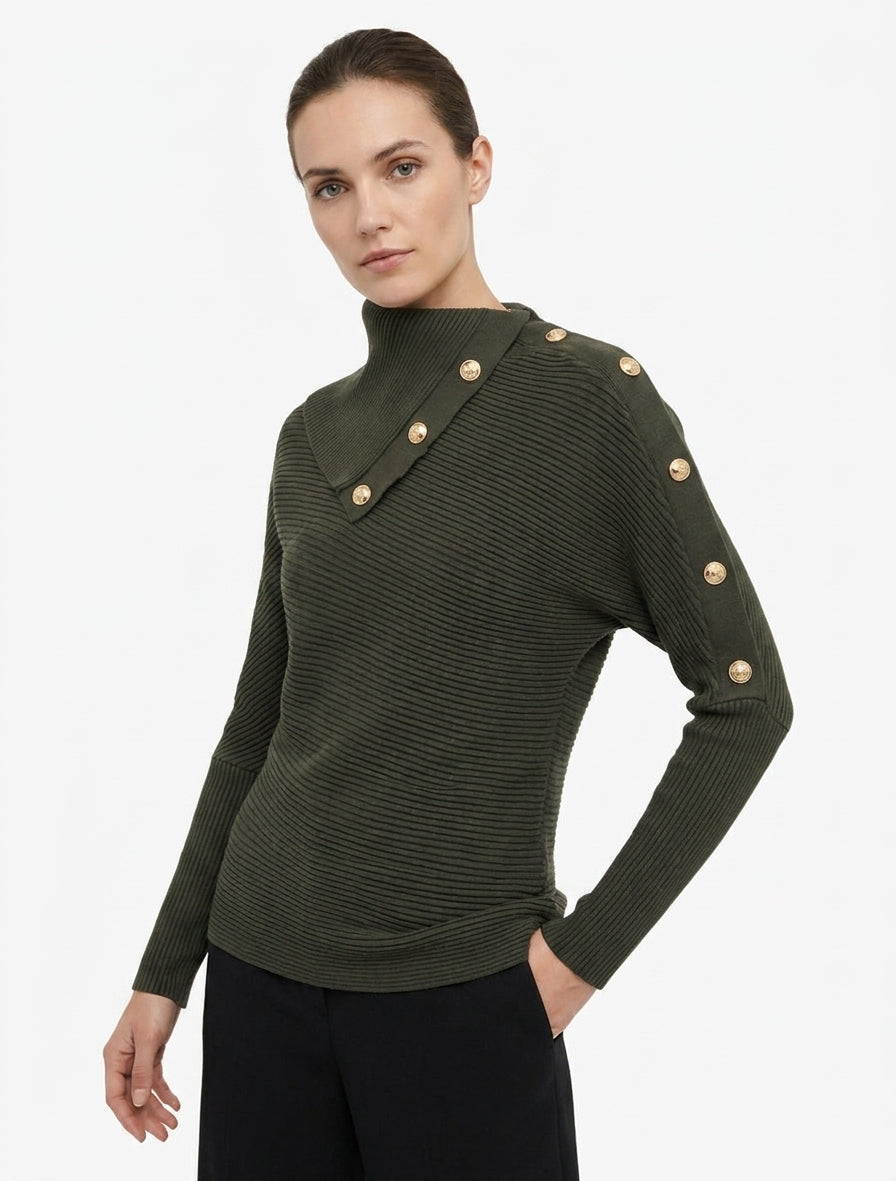 Jersey liso con cuello alto estilizado - Caqui