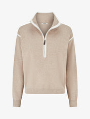 Pull droit à col montant zippé - Taupe - 1