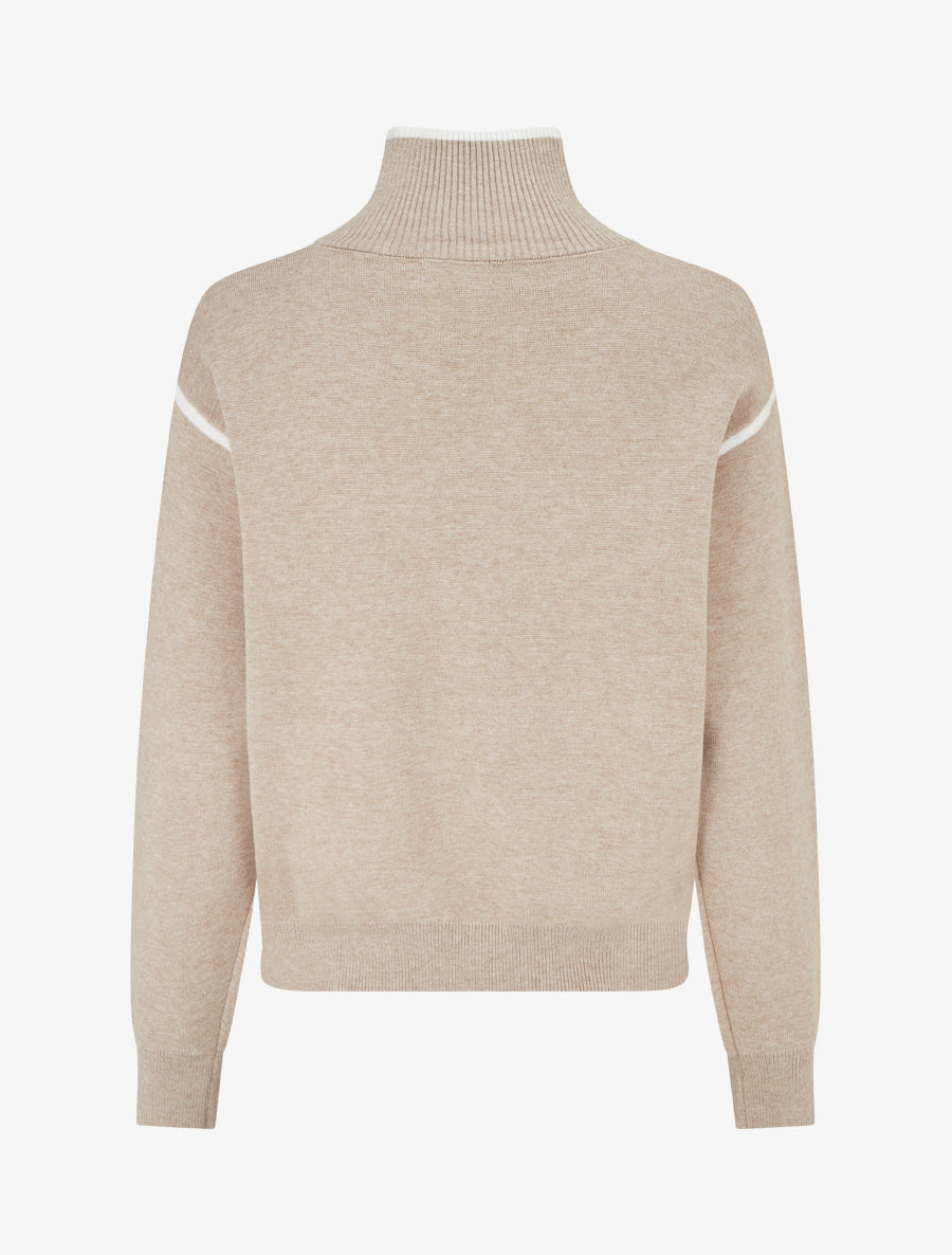 Pull droit à col montant zippé - Taupe - 2