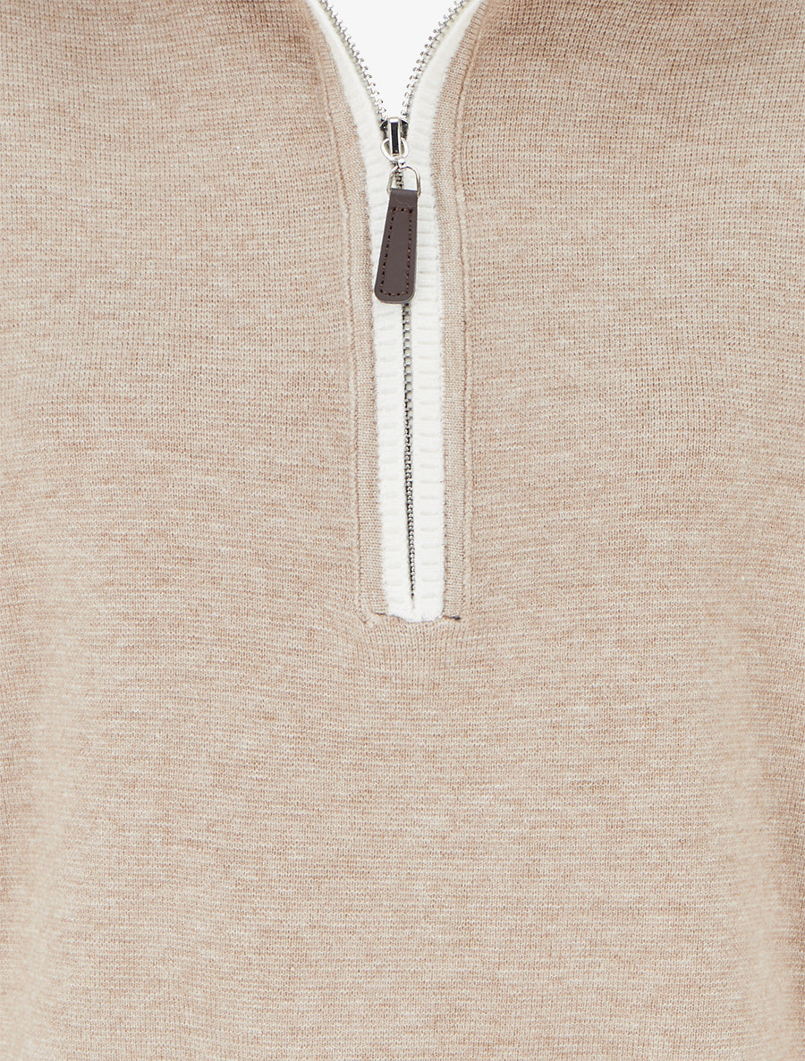 Pull droit à col montant zippé - Taupe - 3