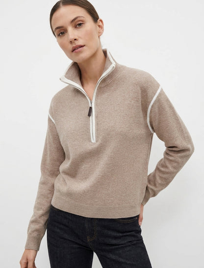 Jersey recto con cuello alto con cremallera. - Topo