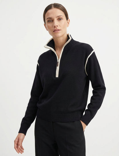 Jersey recto con cuello alto con cremallera. - Negro