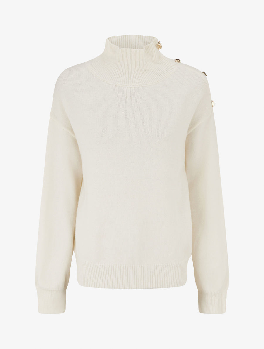 Pull droit à col montant et boutons métalliques - Écru - 1