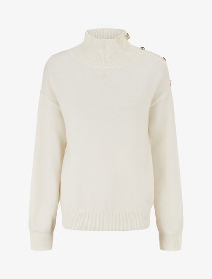 Pull droit à col montant et boutons métalliques - Écru - 1