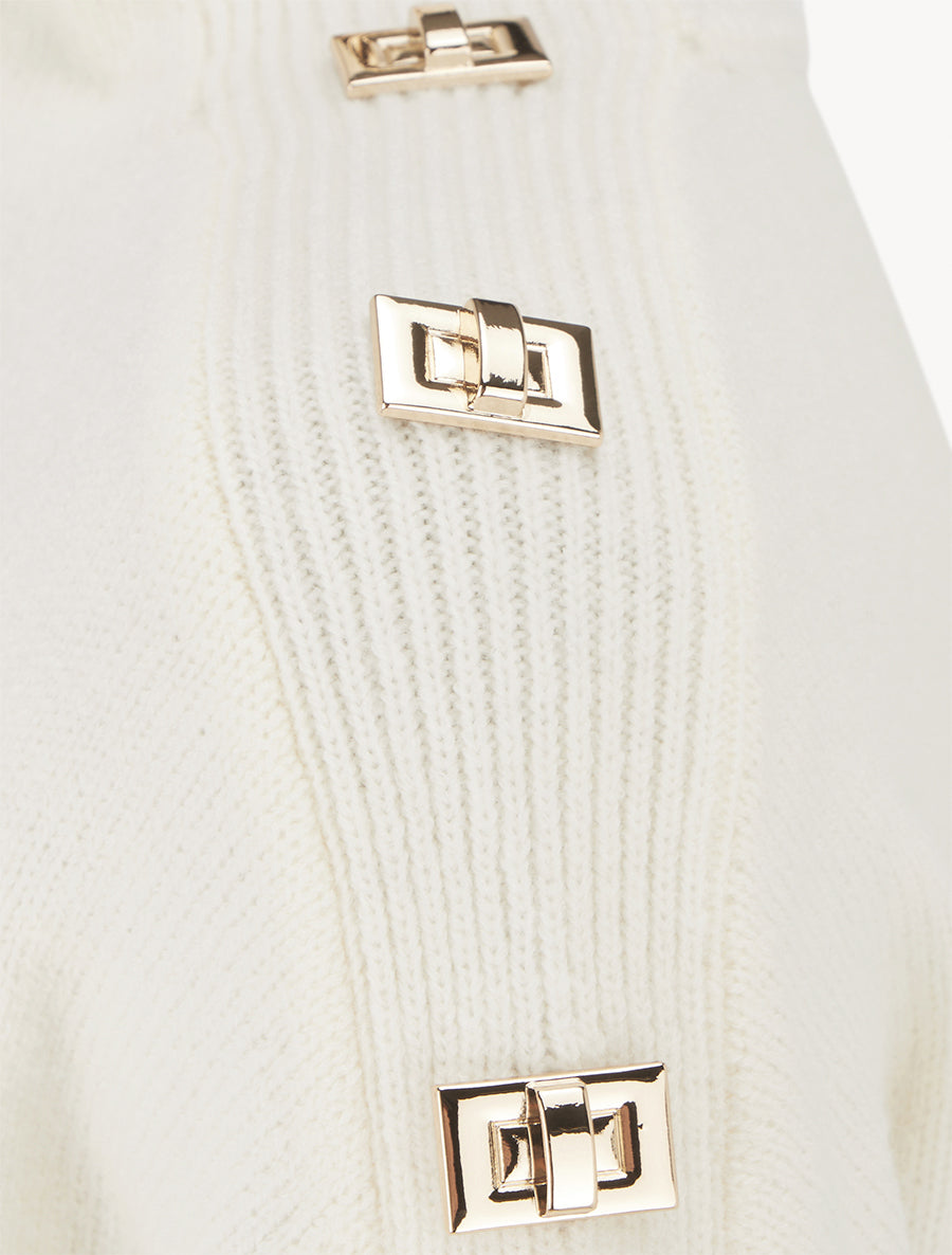 Pull droit à col montant et boutons métalliques - Écru - 3