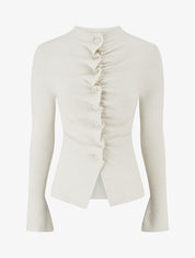 Gilet en maille effet ruché - Beige - 1