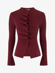Gilet en maille effet ruché - Bordeaux - 1