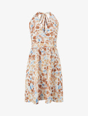 Robe mi-longue dos nu imprimé fleurs abstraites - Marron - 1