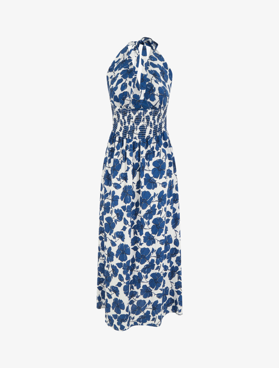 Robe longue dos nu imprimé floral - Marine - 2