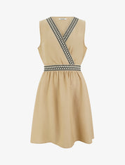 Robe mi-longue en lin à buste brodé - Taupe - 1