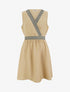 Robe mi-longue en lin à buste brodé - Taupe - 1