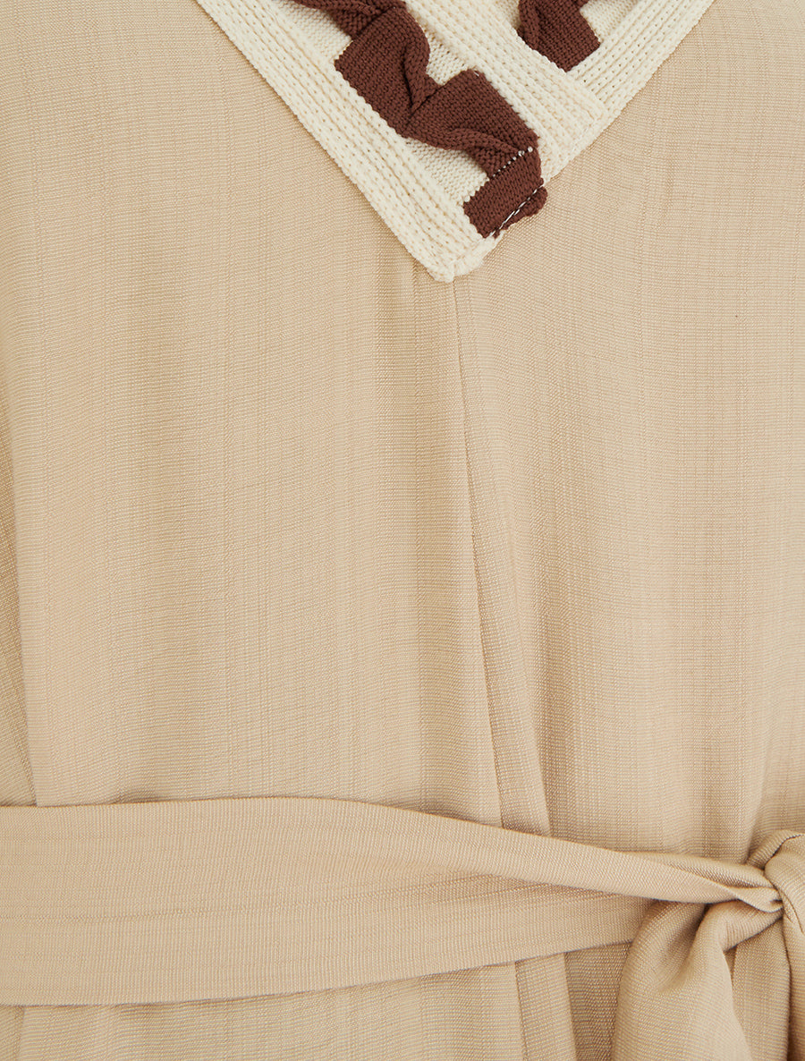 Robe longue sans manches à col V fantaisie - Beige - 3