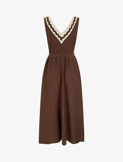 Robe longue sans manches à col V fantaisie - Marron - 2