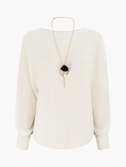 Pull droit à manches chauve-souris - Beige - 1