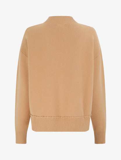 Pull ample à col montant et couture fantaisie - Camel - 2
