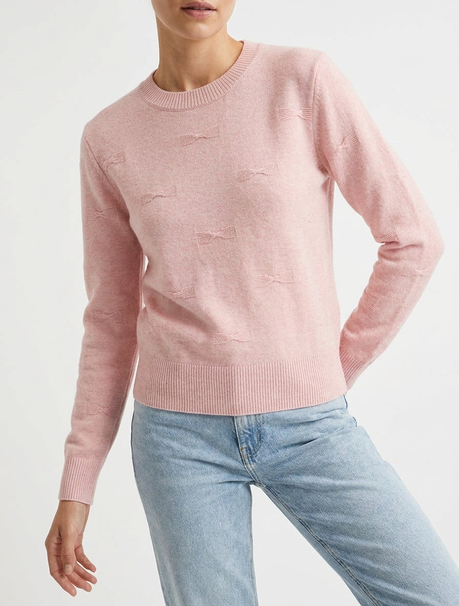 Suéter recto cuello redondo con diseño de lazo - Rosa