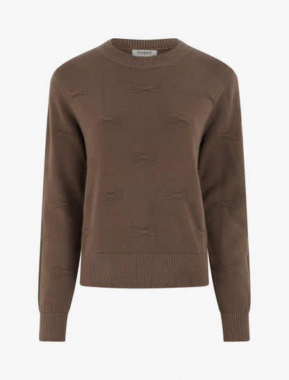 Pull droit col rond à motif noeud - Marron - 1