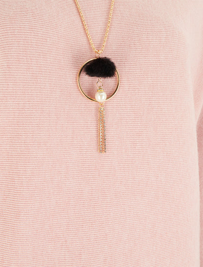 Pull droit à manches chauve-souris et col montant - Rose - 3
