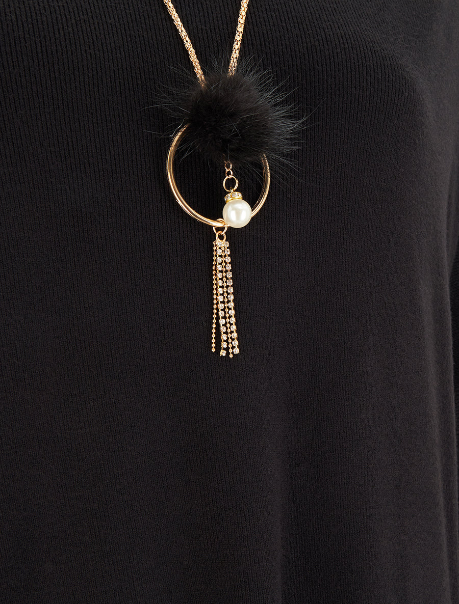 Pull long uni asymétrique - Noir - 3