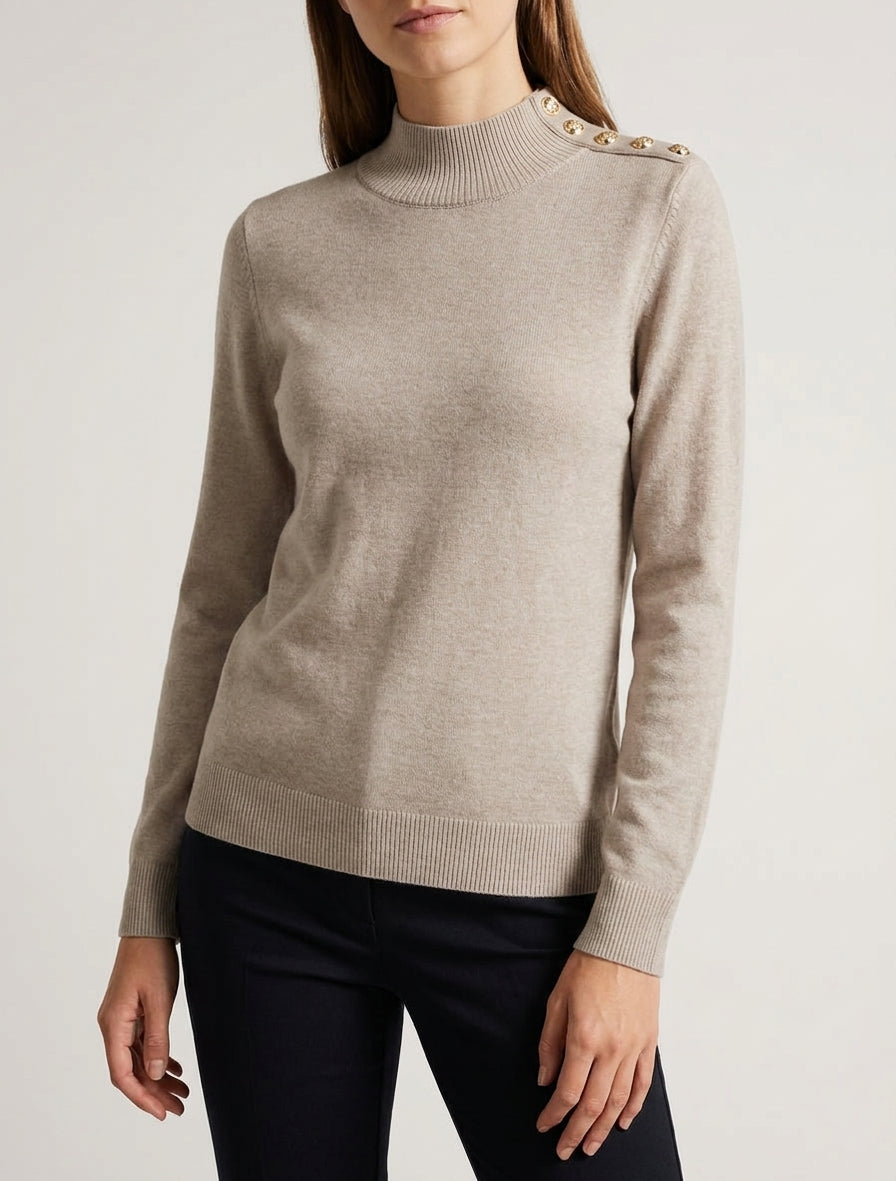 Jersey liso con botones decorativos en el hombro. - Topo
