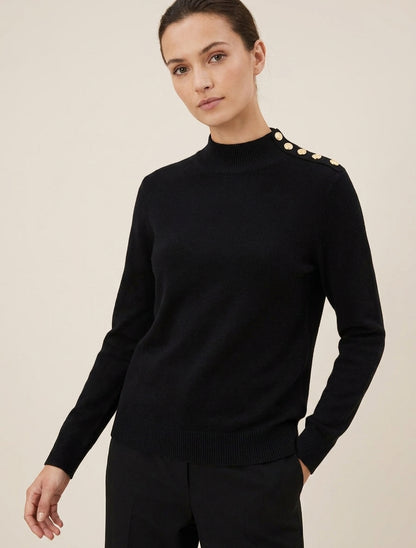 Jersey liso con botones decorativos en el hombro. - Negro