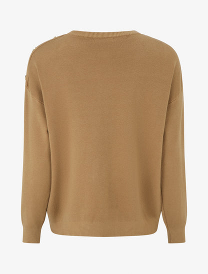 Pull uni à boutons décoratifs aux épaules - Camel - 2