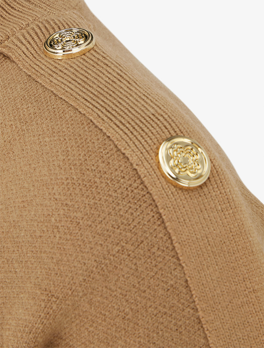 Pull uni à boutons décoratifs aux épaules - Camel - 3